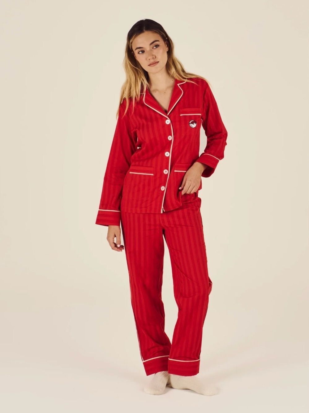 Malbon Kip Women’s Preium Red Button-Front Cotton Pajama Set XS NWT
